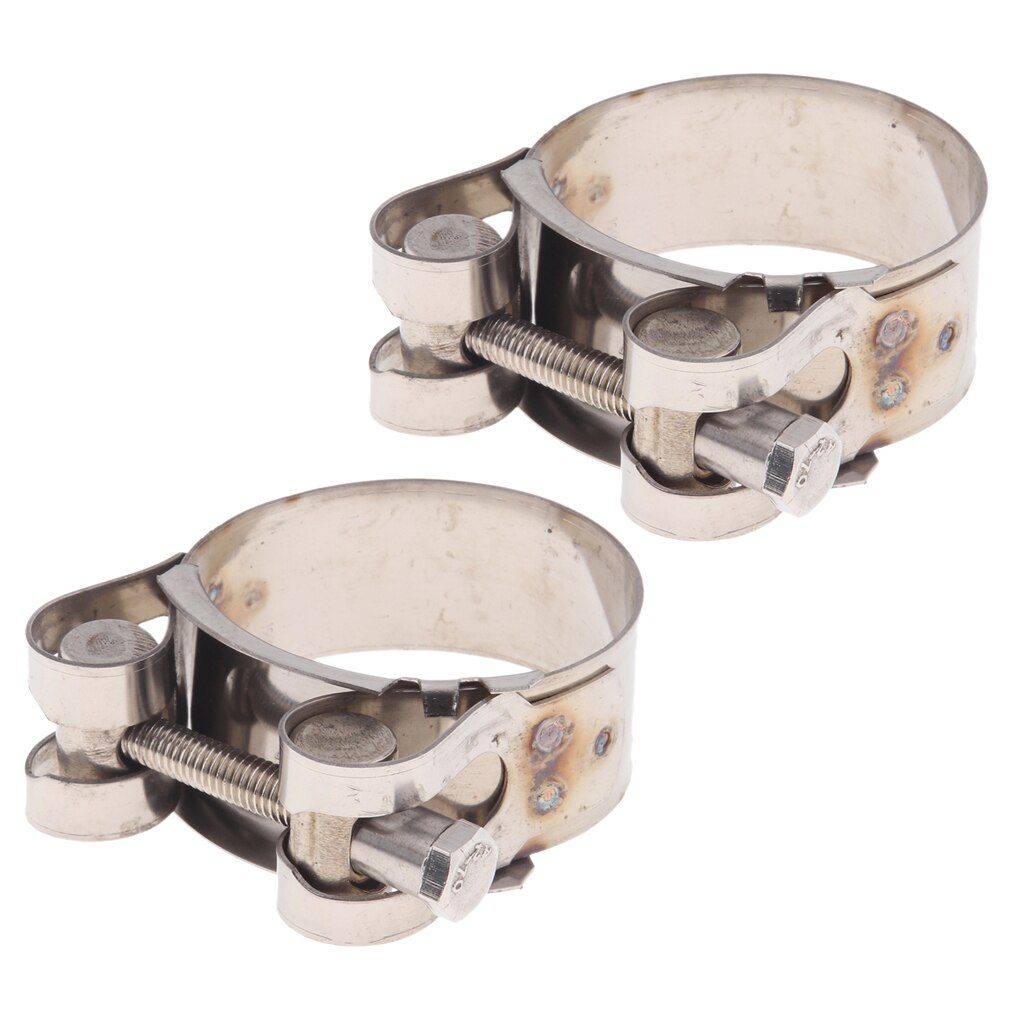 2pcs Stainless Steel Clamp Clip Ring Motorcycle Bike Exhaust Muffler 44-47mm