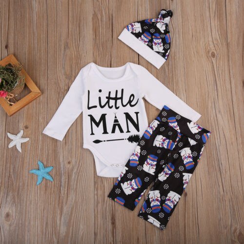 Unisex spädbarn småbarn bebis pojke jul långärmade outfits romper topp snögubbe leggings byxor hatt pullover outfit kläder 0-18m