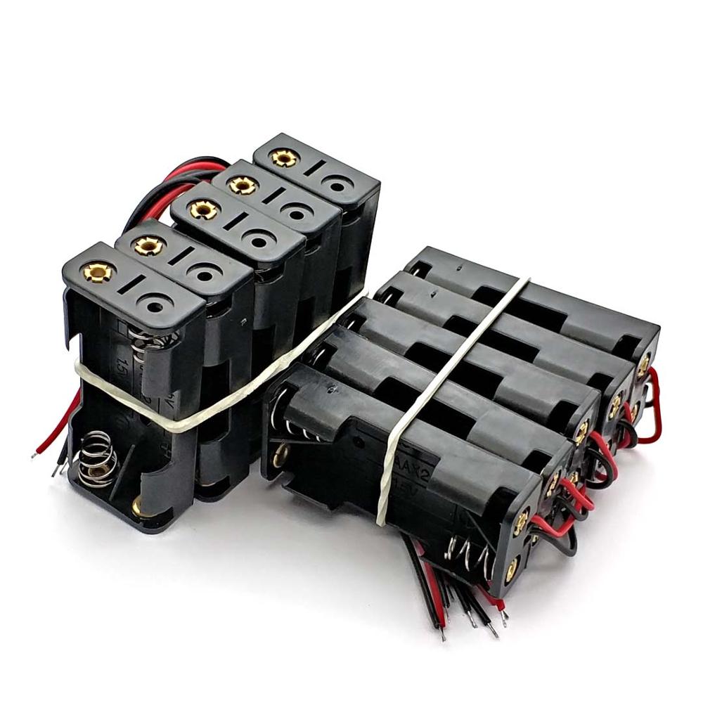 2 * AAA Battery Box Case Holder With Wire Leads Side By Side Battery Box Connecting Solder For 2 Pcs AAA Batteries