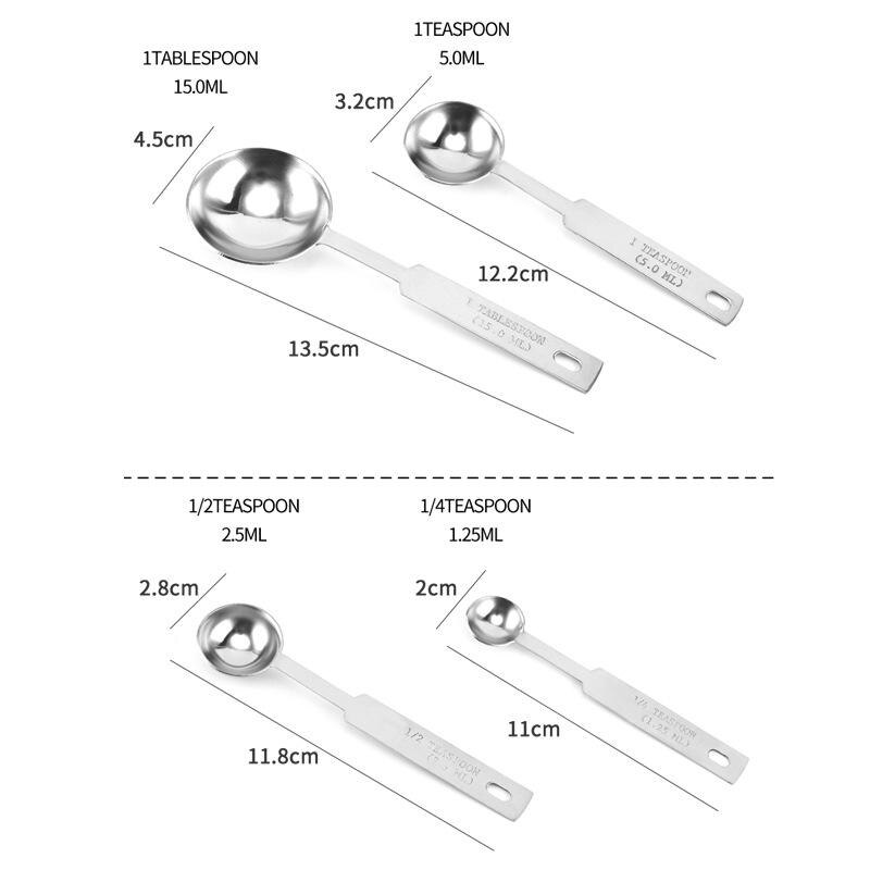 Maatlepels-Set Van 4 Rvs Siliconen Plastic: silive 4pc