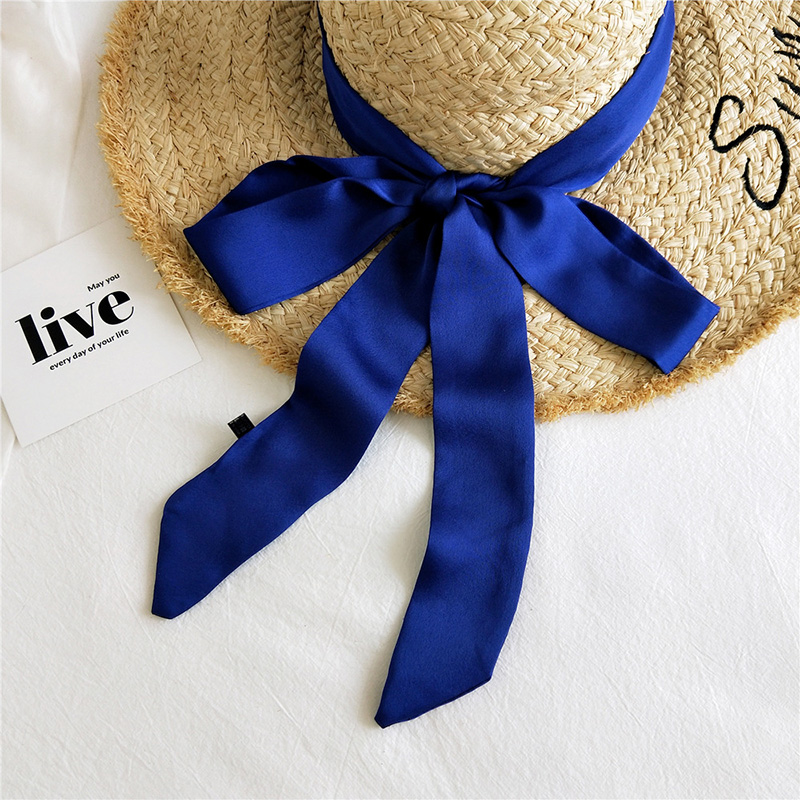 Solid Color Small Neckerchiefs Women Long Ribbon Hairband Satin Silk Scarf Lady Belt Tie Handbag Ribbons Hair Scarves: dark blue
