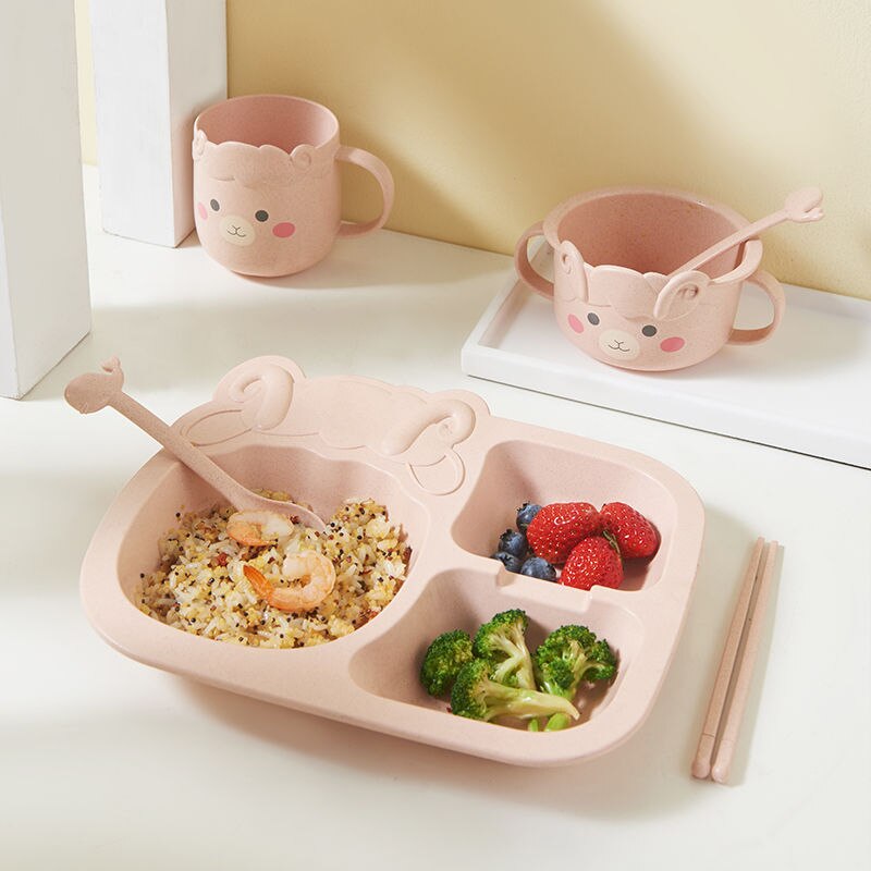 6 stykke sæt baby dinosaur bordservice børne middag tallerken gitter hjemme tegneserie fodringsretter: Pink b -6 stk