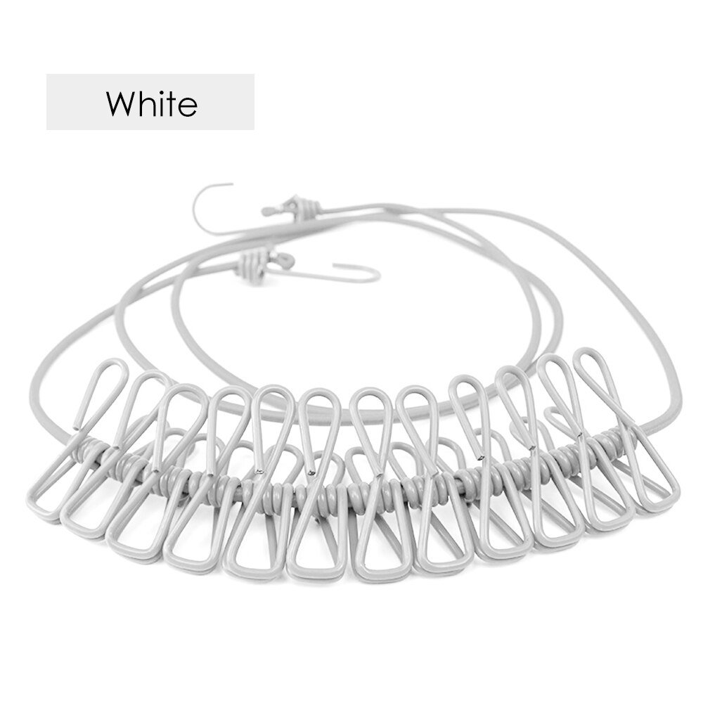 Corde à linge élastique avec 12 pièces pinces à linge Clips 2 crochets d'extrémité réglables: 13