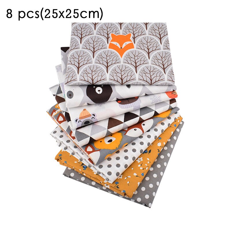 8 pcs/set 25*26/25*25 CM Sewing Supplies Mix Color DIY Handmade Patchwork Cloth Cotton Fabric for Household Nice: cartoon fox 25x25cm