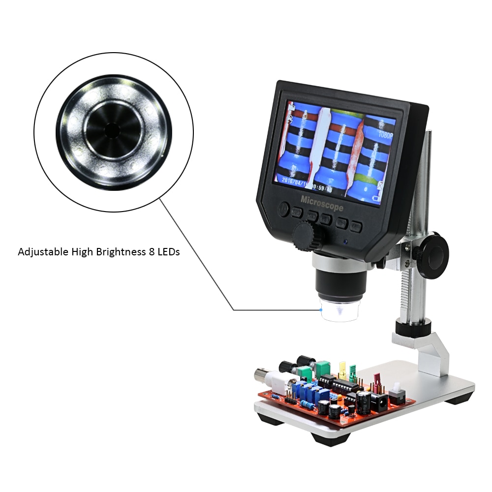Microscopio Digital USB S04 - 25x A 600x Zoom, 8 Luces LED, Soporte Ajustable, Compatible Con PC