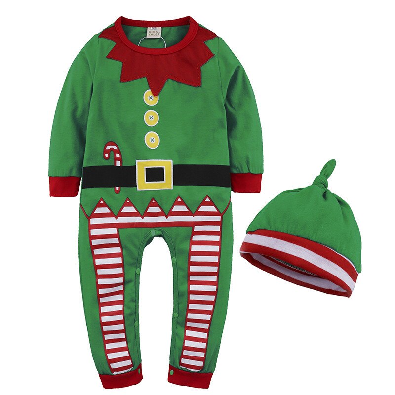 Pasgeboren Kerst Xmas Kleding Voor kids Kerst Romper Hoed Kostuum Outfit Peuter Cartoon Kleding Sets Baby Kleding Sets: green / 6m