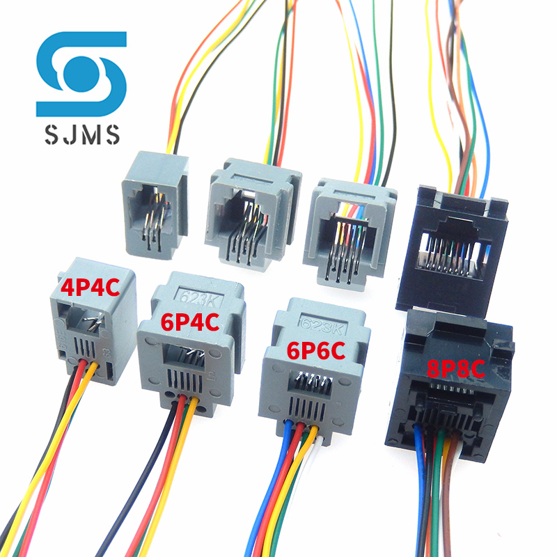 10PCS RJ11 RJ12 RJ45 Telephone FEMALE SOCKET 4P4C 6P4C 6P6C 8P8C Connector With Wire Female Jack Connectors 616E 623K 616M 641D