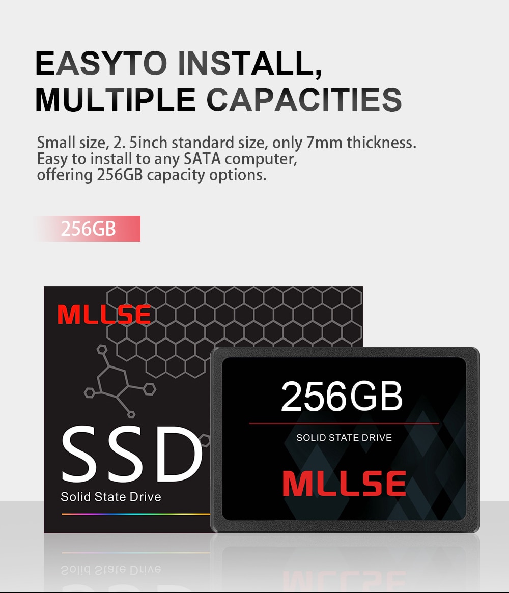 MLLSE plus récent SSD 256gb 2.5 ''sata III ssd TLC 500 mo/s disque dur interne pour ordinateur portable et serveur