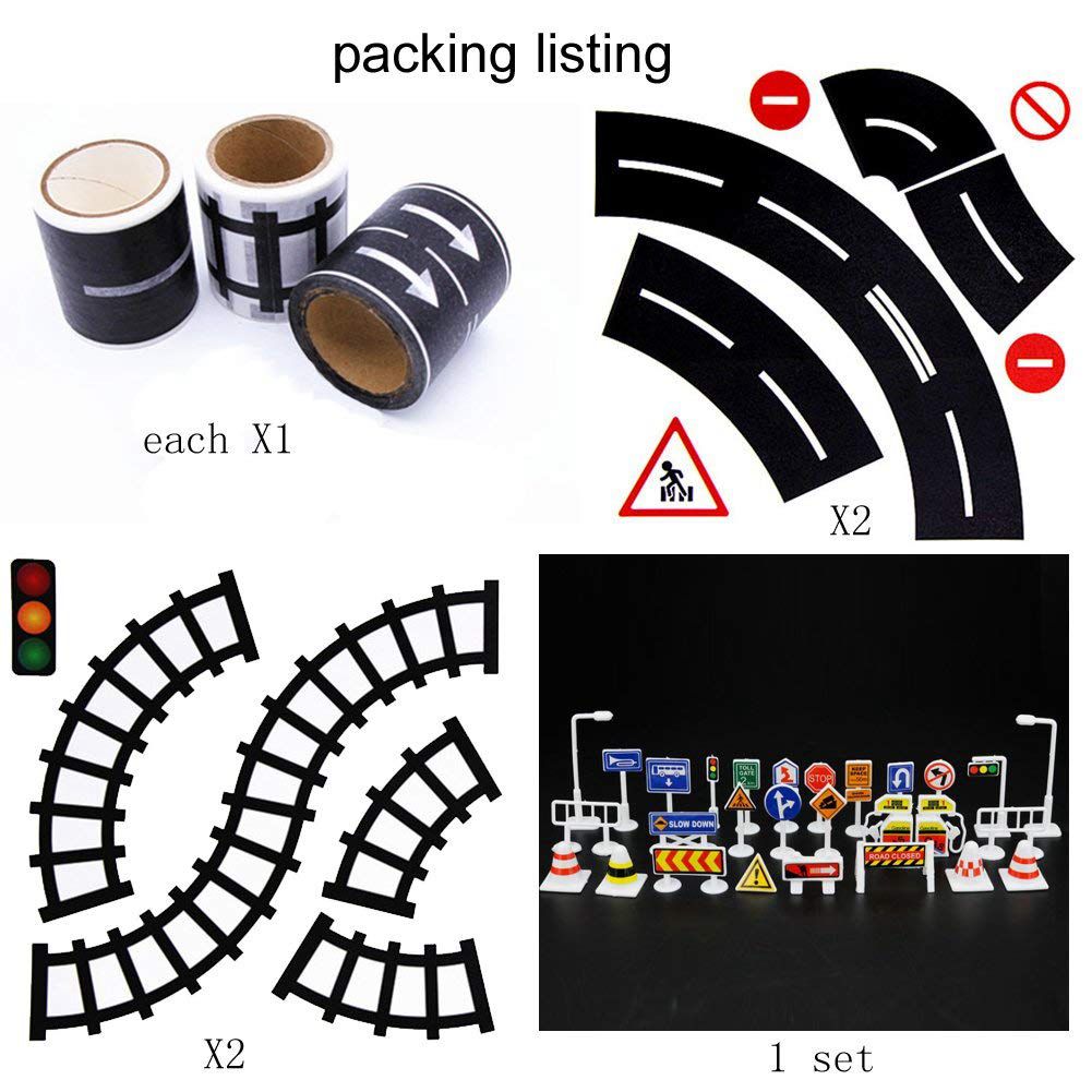Spelen Road Tape voor Speelgoed Auto 'S en Treinen 3 Rolls 4.8cm x 5m Rechte Curve Track Verkeersborden -Kids