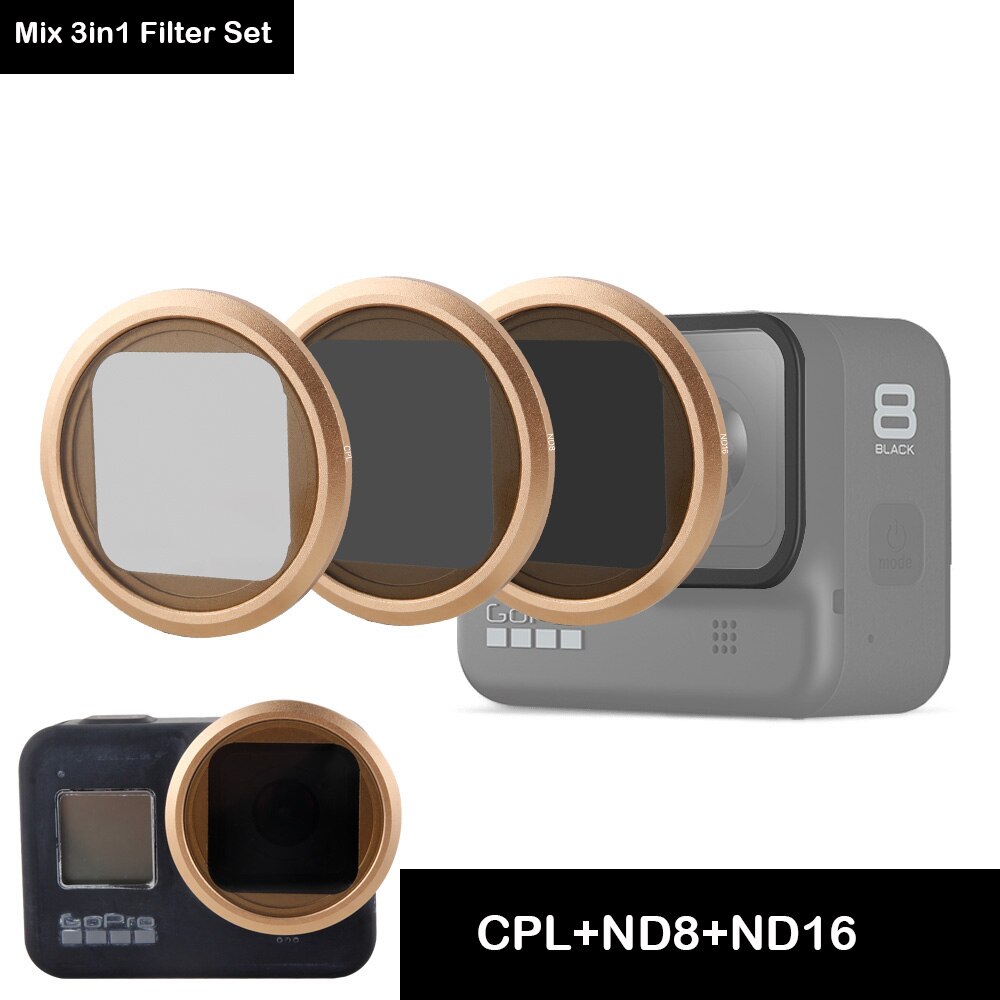 Filtre caméra pour Gopro Hero 8 objectif noir Sport Action Hero8 corps gros plan ND CPL polariseur polaire filtres accessoires de protection: Mix 3in1