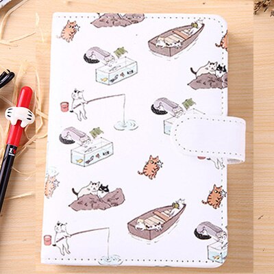 Cute Kawaii Cat Stationery Leather Notebook Japanese Style Color Page Notebook Bullet Diary Agenda Planner Filofax Notepad: White 32k