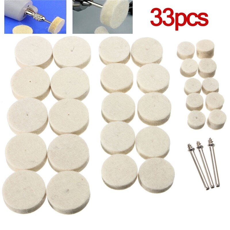 33Pcs/Set Soft Felt Polishing Buffing Round Wool Wheel Mop Pad Compound Surface For Dremel Rotary Waxing Polishing Mill Tool