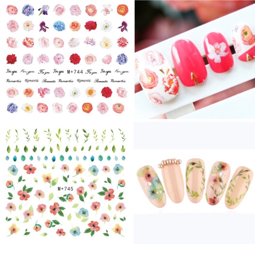 1 unidad de pegatinas para uñas, flores, flamenco, huevos, pollo, dibujos animados, deslizador, adhesivos para uñas, lavanda, arte de uñas, pegatinas de transferencia de agua,