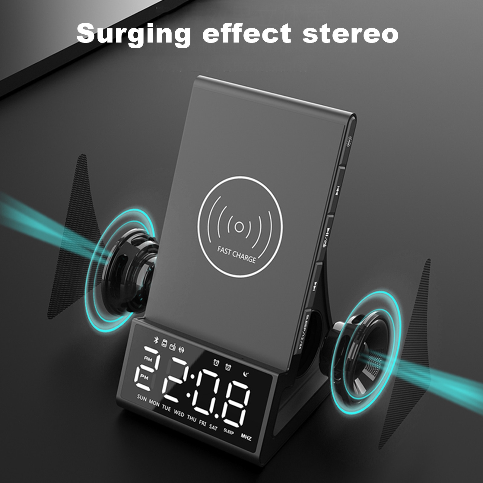 Wireless Charger Alarm Clock FM Bluetooth Playback LED Digital Alarm Clock Radio Remote Control Function Stereo Audio Equipment