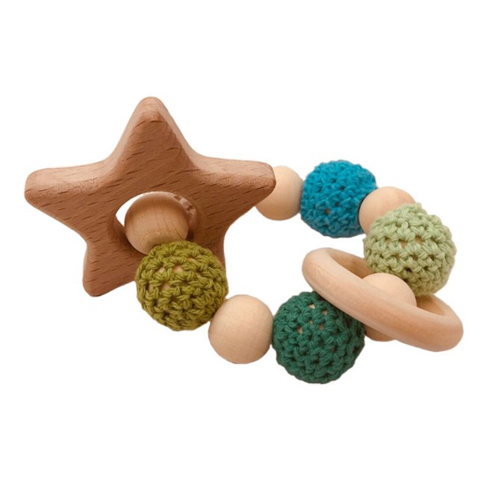 Houten Ring Natuurlijke Baby Rammelaar Gehaakte Kralen Animal Vorm Houten Bijtring Chew Speelgoed Armbanden Houten Baby Gym: Licht Geel