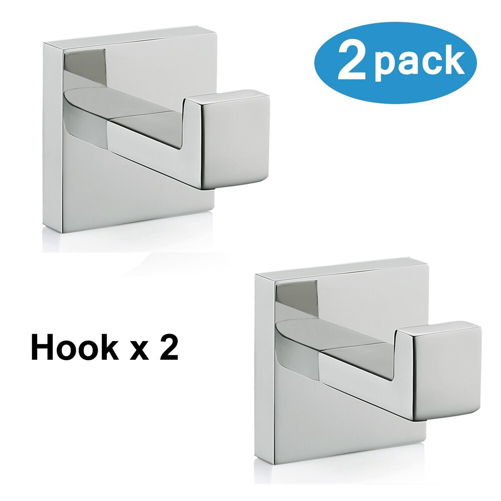SUS 304 Stainless Steel Bathroom Hardware Set Chrome Polished Toothbrush Holder Paper Holder Towel Bar Hook Bathroom Accessories: 2 Hook