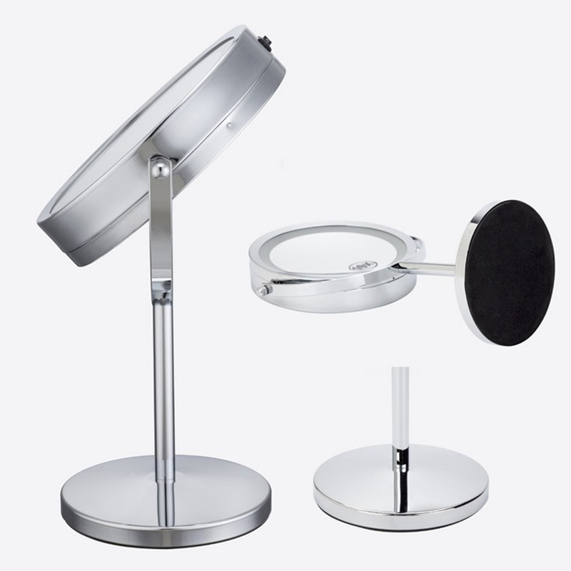 5 x 10x forstørrelsesglas 7 tommer makeup spejl med led lys 360 graders rotation dobbeltsidet metal skrivebord kosmetik spejl