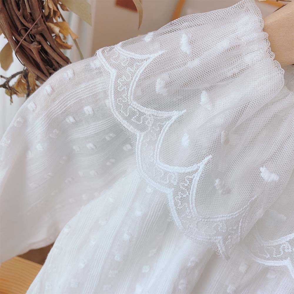 Blusas y Tops para niñas de otoño Amya , blusas blancas de encaje de Color sólido de princesa para niña bebé, Tops de manga larga, ropa para niños de cumpleaños