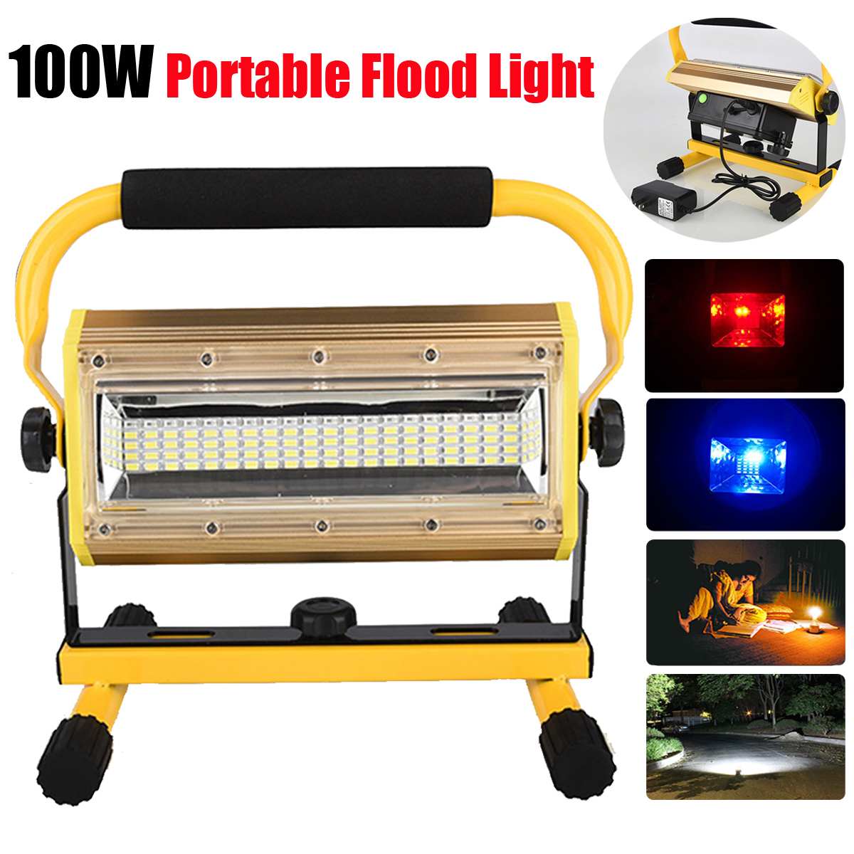 LED Floodlight 100W Outdoor Lighting Reflector Led Flood Light Spotlight Projector Rechargeable Streetlight for 18650 Batteries