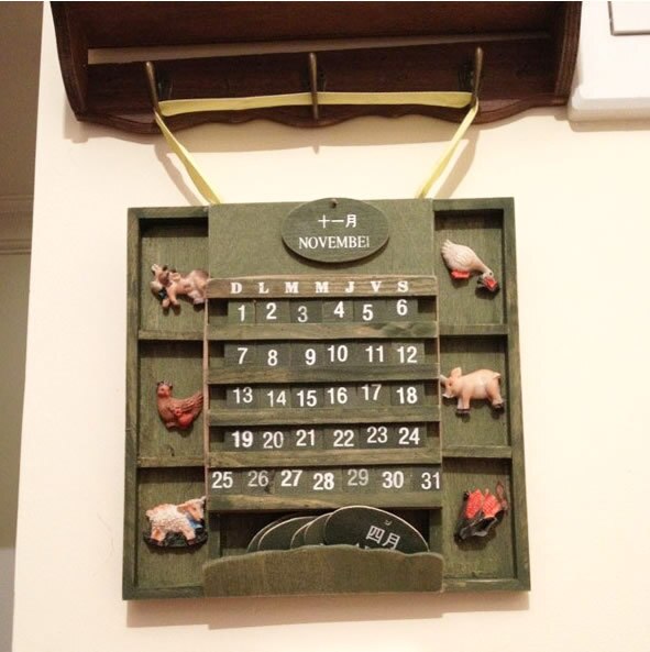 Landlig hjem dekorativ vægkalender træhåndværk universal kalender evighedskalender træ hængende kalender