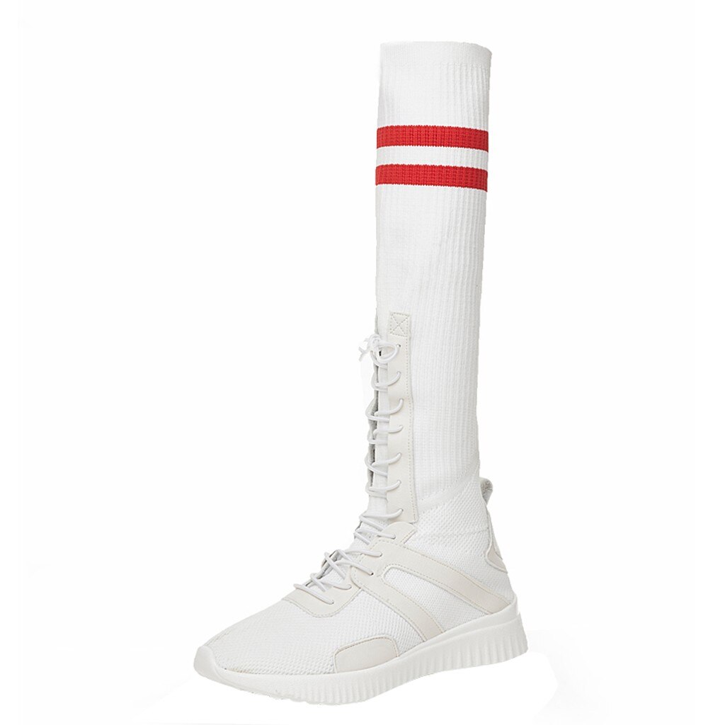 Sagace Womens Stretch Sokken Laarzen Zwart Kruis Riem Platform Laarzen Vrouwen Sneakers Herfst Laarzen Vrouwen: WH / 35