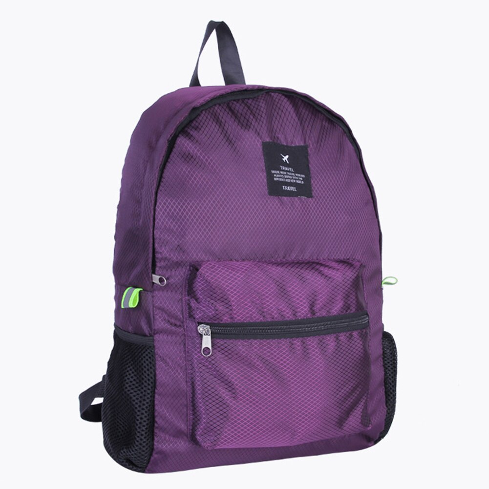 Unisex Foldable Zipper Large Capacity Outdoor Nylon Backpack Hiking Adjustable Stap Travel Camping: purple