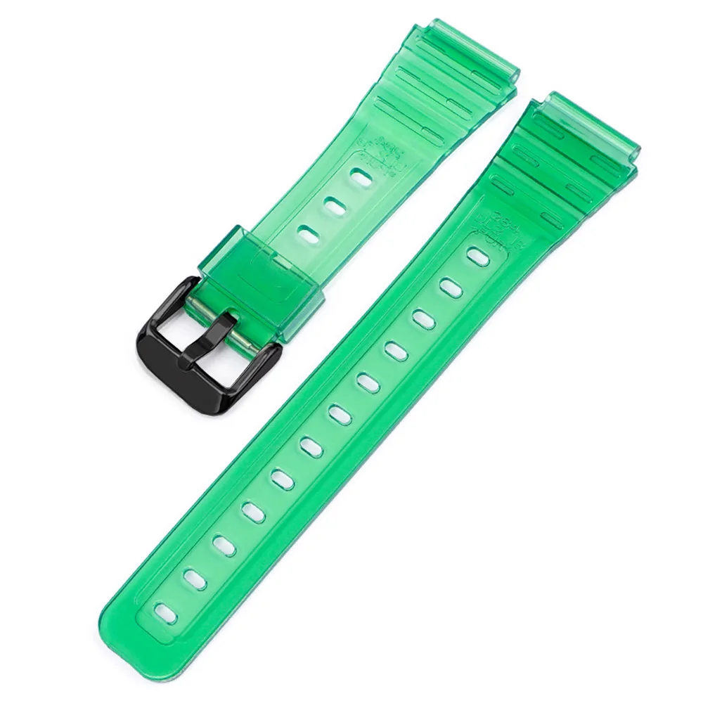 Correa de reloj para Casio F-91W F-84 F-105/108 A-158/168 AE-1200/1300 pulsera de silicona colorida transparente accesorios 18mm: Rosa verde