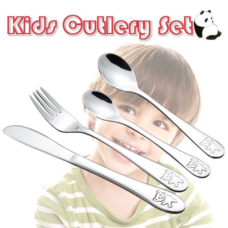 Kinderen Servies Bestek Set 4 Stuks Rvs Kind Panda Kids Diner Messen Vorken Sets Food Dining Servies Set