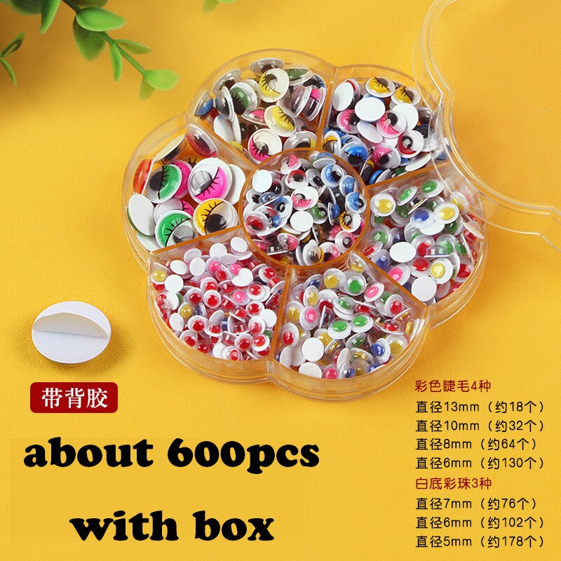 150-700pcs Movable Eyes Plastic Wiggle Googly Eyes DIY Kids Scrapbooking Craft Accessories Doll Handmade Self-Adhesive Eyes: 600pcs with box