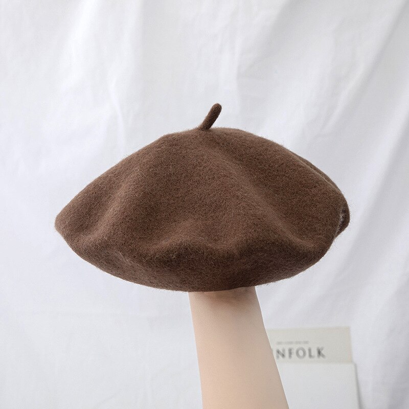 Béret en laine pour femme, chapeau rond, épais et , plusieurs couleurs unies, collection hiver: 011