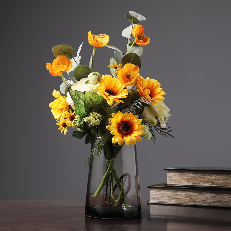 Simple Style Golden Circle Transparent Glass Vase Living Room Decoration Water Flower Glass Bottle Garden Decoration