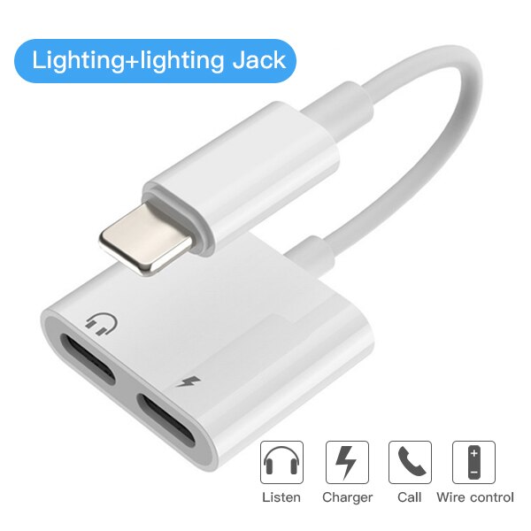 !ACCEZZ For iPhone Adapter 2 in 1 For Apple iPhone 11 XS 7 8 IOS 12 3.5mm Jack Earphone Adapter Aux Cable Splitter: Double Lighting Jack