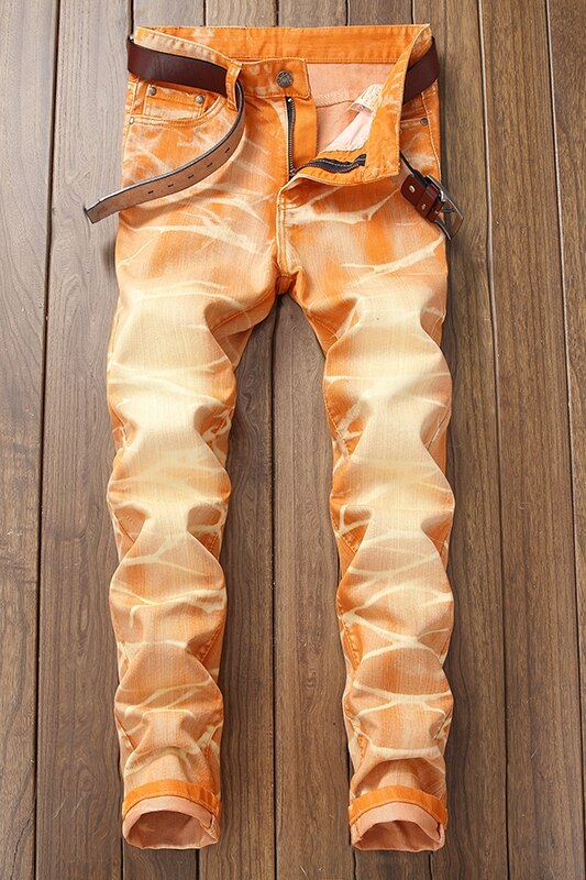 Herre orange farve jeans pencil bukser vasket stor størrelse bukser  j50