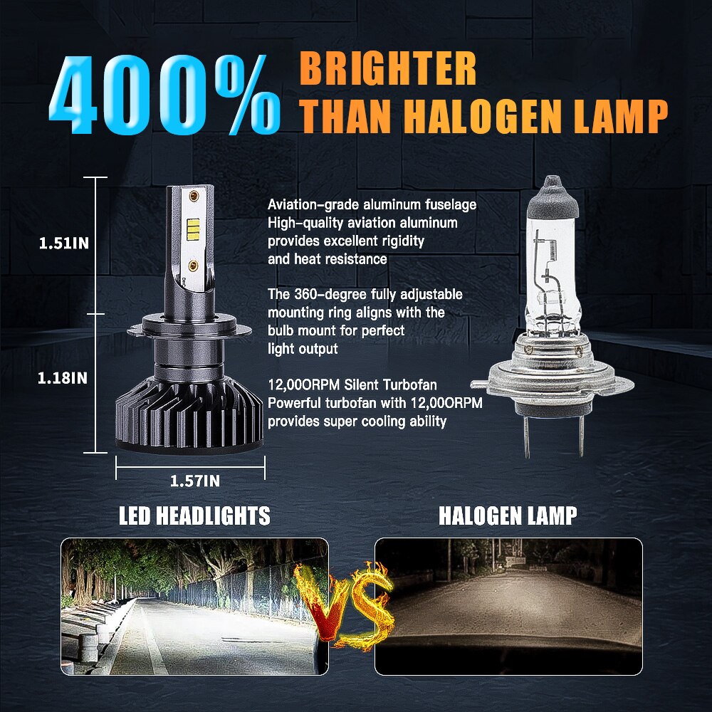 Infitary-bombilla de faros LED H4 H7, Luz antiniebla automática, línea de corte fino, 22000LM, Chips ZES, H1, H3, H11, H27, 880, HB3, 9005, 9006, 9007, 6500K, 90W