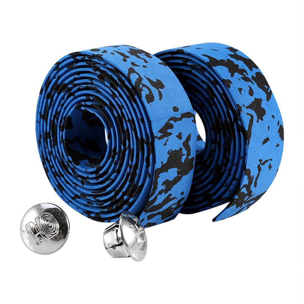 1 par landevejscykel cykelstyr anti-slip styrtape gummi cykel styr tape wrap med stangpropper: Blå sort