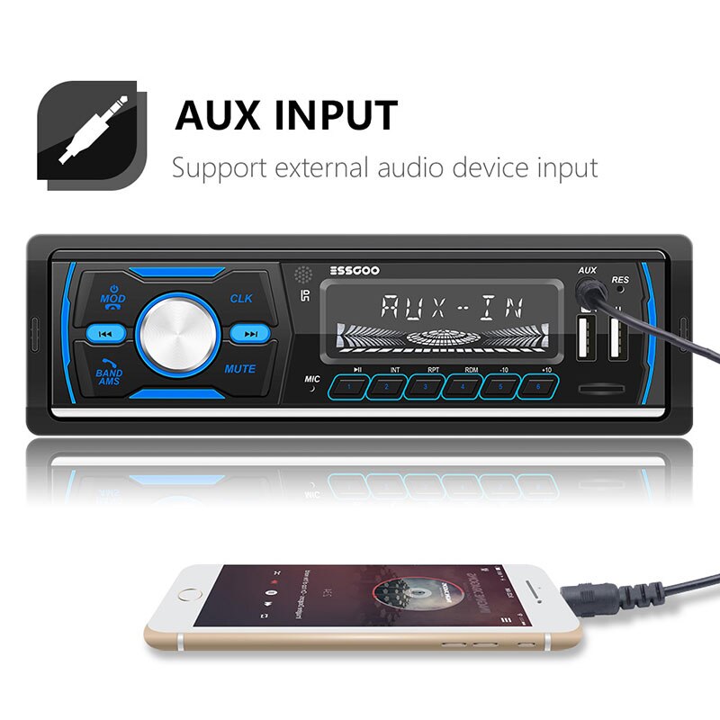 Essgoo 1 Din Car Radio DAB RDS AM MP3 Player Bluetooth Stereo Audio FM 1Din Autoradio Receiver USB Digital Signal Broadcasting