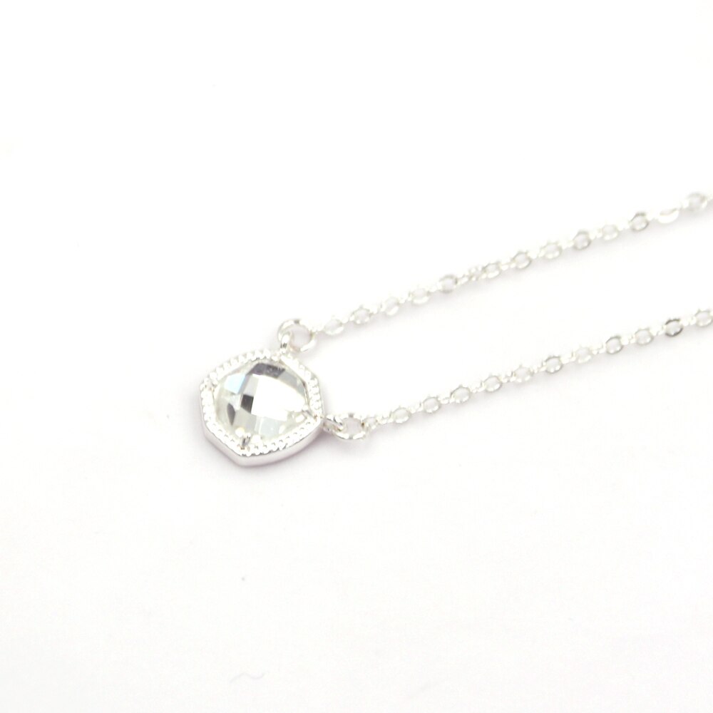 Simple 5 Colors Geometric Candy AB Crystal Hexagon Pendant Necklace For Women: Silver Clear N