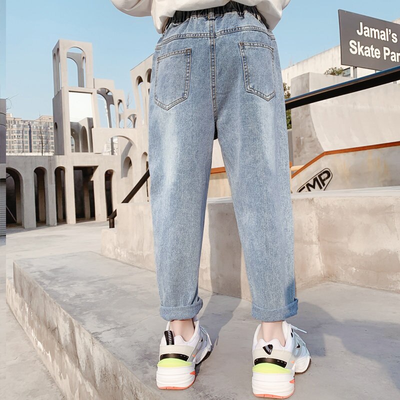 Teen Girls Harem Pants With Five Destroy Hole Spring Autumn High Waist Ripped Kids Teenager Denim Trousers 4-14Years
