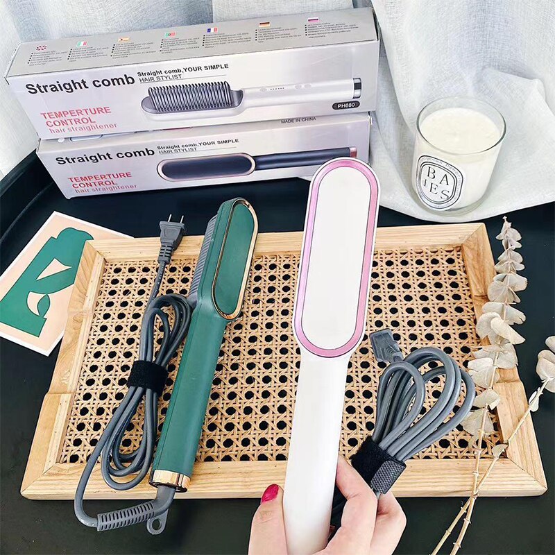 LSJHA Female Curler Straight Hair Comb Multifunction Beard Straightener Styler Brush Men Heat Hair Curling Iron Electric Car