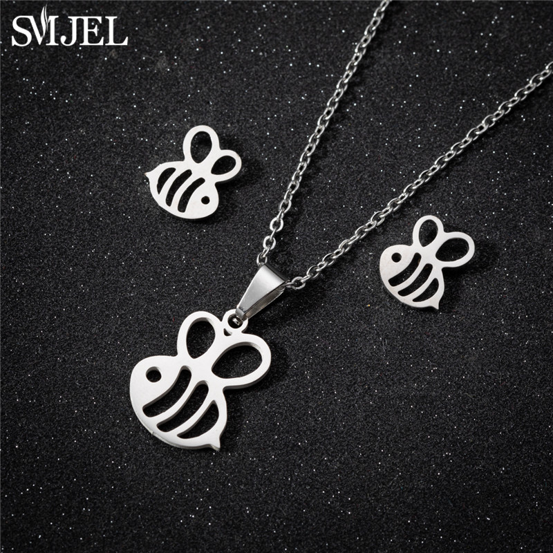 Juegos de joyas para mujer de mariposa de acero inoxidable de estilo coreano, collar con colgante de insecto y abeja de dibujos animados, de boda para playa de verano para niñas: Chapado en zinc azul