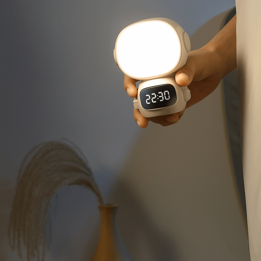 Warm licht astronautenklok nachtlampje digitale klok usb oplaadbaar afstandsbediening dimbare ledlamp 3- -in- -1 oogvriendelijke lamp