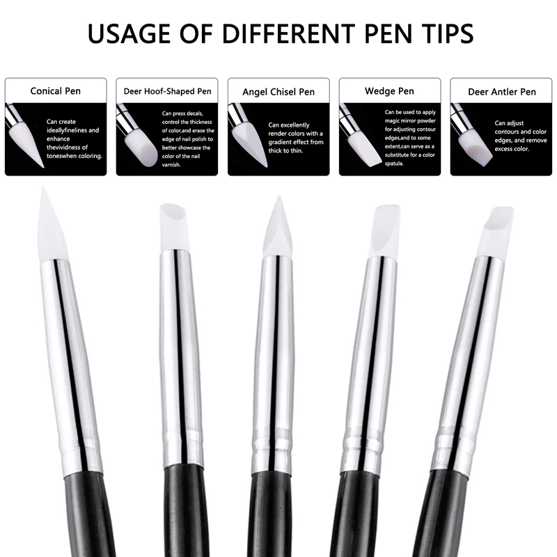 1/5 unids/set cepillo de uñas de silicona punta de esmalte de Gel UV de silicona Flexible DIY punteado pinceles de esmalte pluma herramienta de manicura DIY