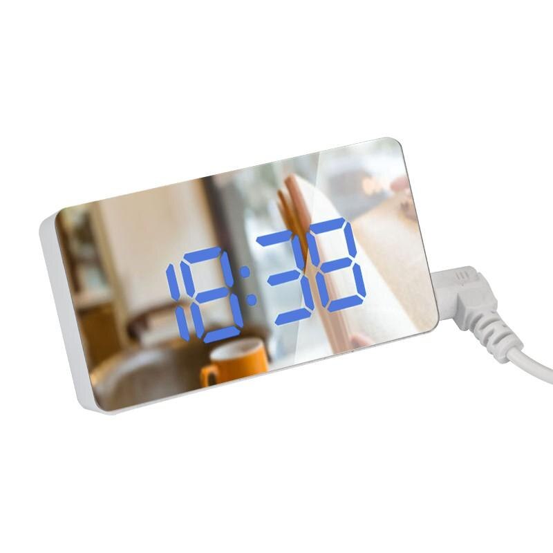 LED Mirror Alarm Clock Digital Snooze Table Clock Wake Up Light Electronic Large Time Temperature Display Home Decoration Clock: Blue