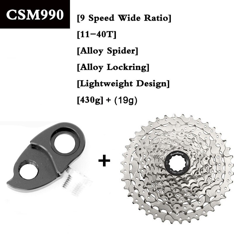 SunRace 9 Speed 11-40T Bicycle CSM990 Cassette MTB Bike Freewheel Adapter Mountain Bike Cassette: CSM990-326984-Sliver