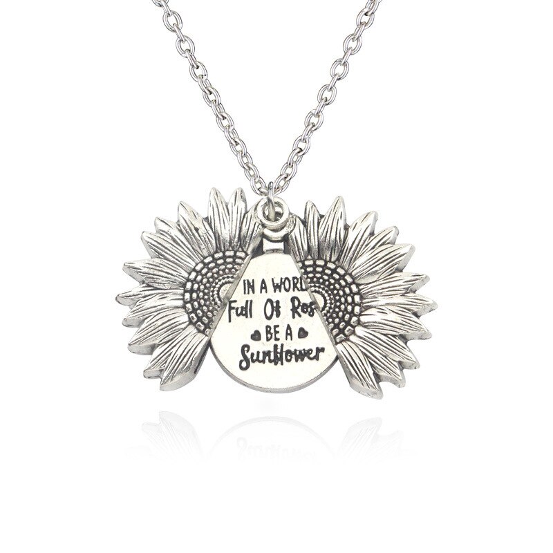 You Are My Sunshine Open Locket Sunflower Necklace Boho Jewelry Stainless Steel Friendship Letter Necklace Collier
