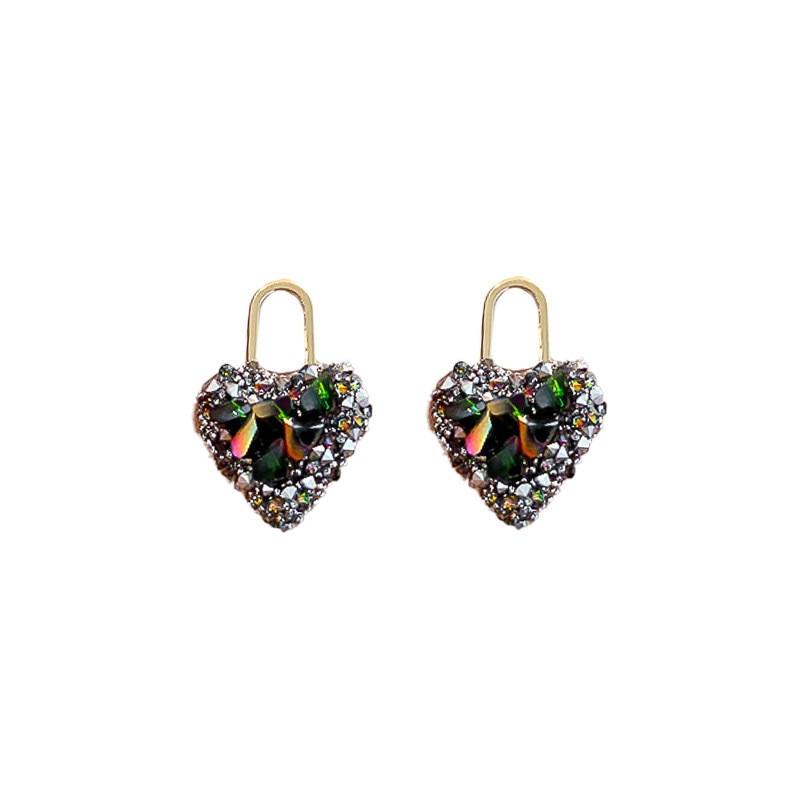 Boucles d'oreilles en cristal noir pour femmes, classique, en forme de cœur, exquis boucles d'oreilles coréennes, accessoires vestimentaires, d'anniversaire