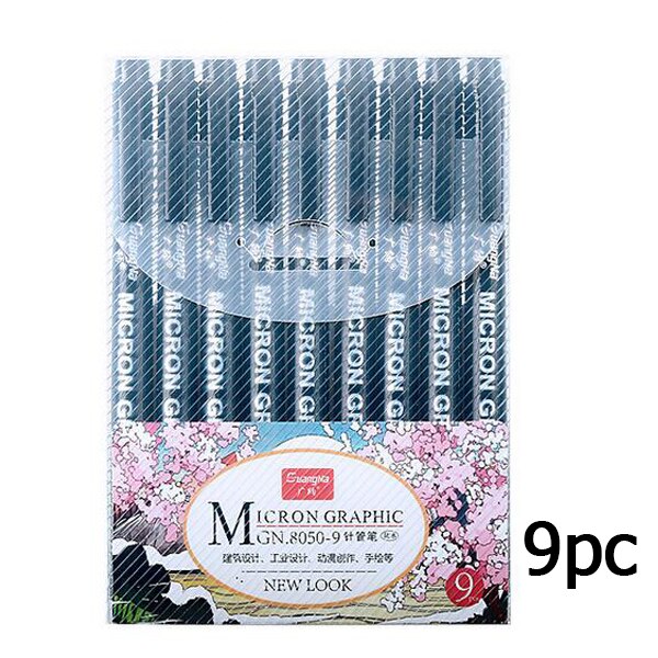 12pcs Different sizes Black Fineliner Waterproof Ink markers Pen for architect Sketching Drawing Brush pen art supplies: 9pcs