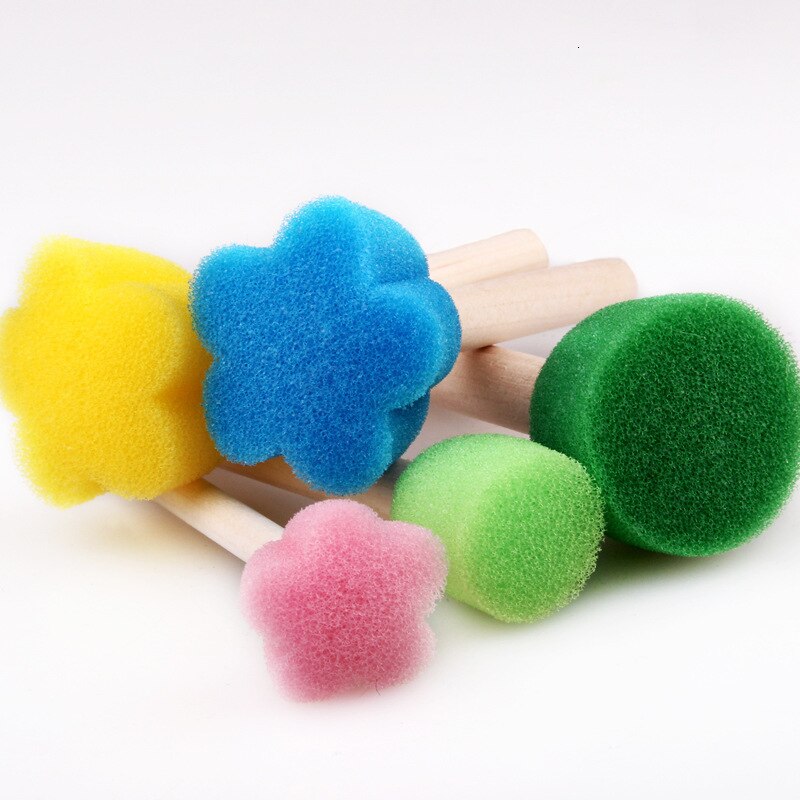 5PCS Children&#39;s DIY Painting Tool Color Mini Sponge Brush Seal Opp Bag Packaging Colorful Sponge Wooden Handle Handmade By Baby