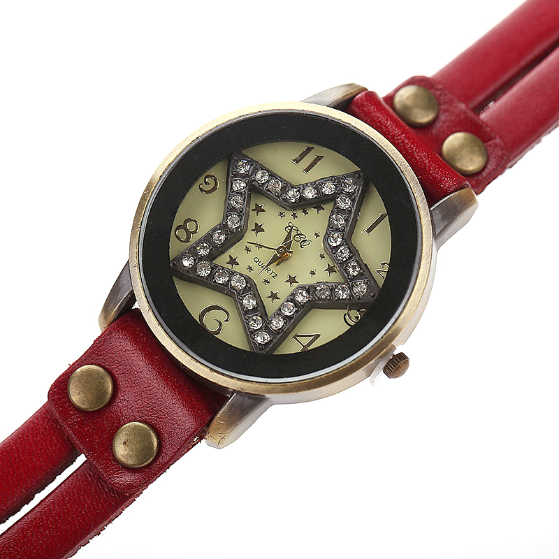 Jessingshow Dames Quartz Horloge Eenvoudige Digitale Wijzerplaat Mode Vijfpuntige Ster Lederen Band Horloge Casual Wear Klok Reloj Mujer