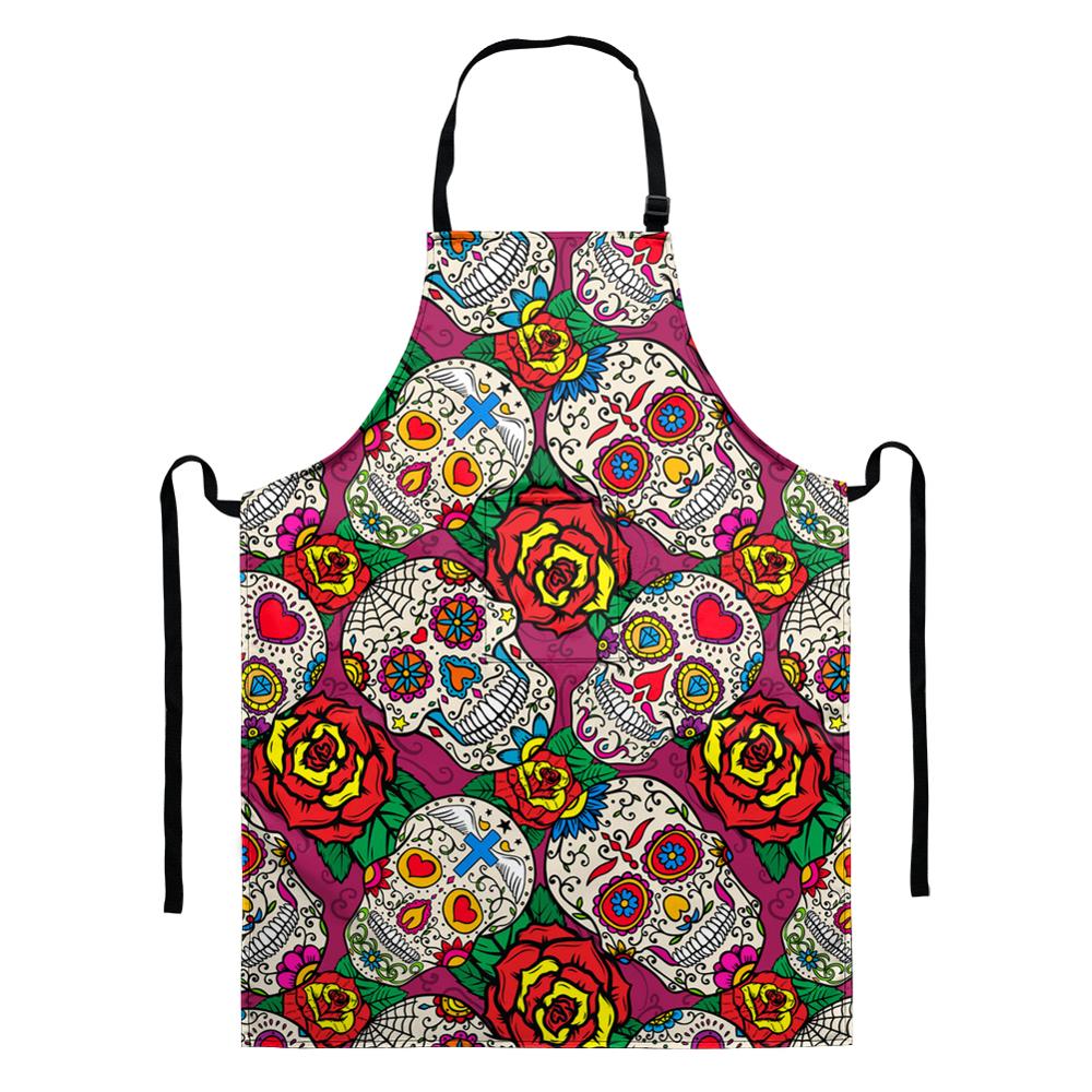 Cartoon Koken Keuken Schort Voor Vrouw Mannen Vintage Suiker Schedel Printting Chef Ober Cafe Shop Bbq Slabbetjes Met Pocket Houden schoon: HMP2117D18 / 68x55cm adult size